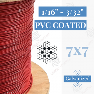 1/16" - 3/32" 7x7 Coated Galvanized Aircraft Cable - Red