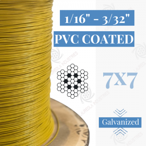 1/16" - 3/32" 7x7 Coated Galvanized Aircraft Cable - Yellow