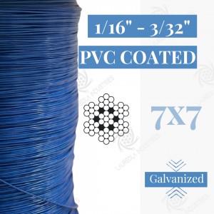 1/16" - 3/32" 7x7 Coated Galvanized Aircraft Cable - Blue