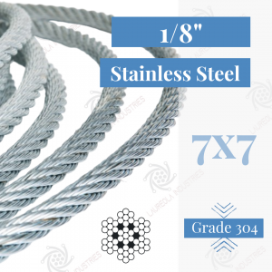 1/8" 7x7 T304 Stainless Steel Aircraft Cable
