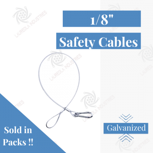 18" Galvanized Steel Safety Cable with Spring Carabiner Clip - Silver