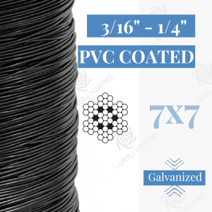 3/16" - 1/4"  7x7 Coated Galvanized Aircraft Cable - Black