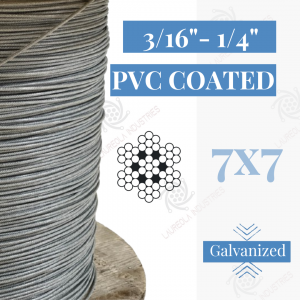 3/16" - 1/4" 7x7 Coated Galvanized Aircraft Cable - Clear