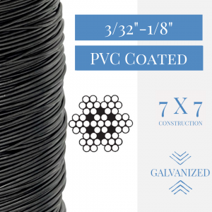 3/32"-1/8" 7x7 Coated Galvanized Aircraft Cable - Black