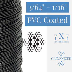 3/64" - 1/16" 7x7 Coated Galvanized Aircraft Cable - Black