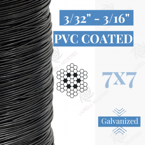 3/32" - 3/16" 7x7 Coated Galvanized Aircraft Cable - Black