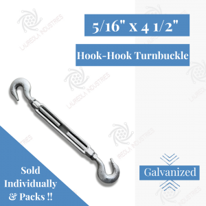 5/16" x 4 1/2" Turnbuckle Hook-Hook - Galvanized Steel