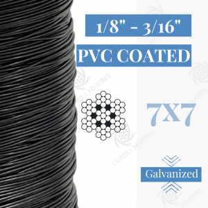 1/8" - 3/16" 7x7 Coated Galvanized Aircraft Cable - Black