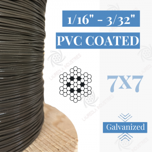 1/16" to 3/32" (PVC) Vinyl Coated Brown Color Galvanized Cable 7x7 Strand Aircraft Cable Wire Rope
