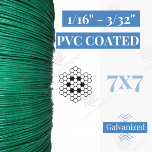 1/16" - 3/32" 7x7 Coated Galvanized Aircraft Cable - Green