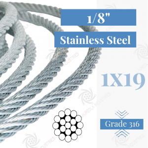 1/8" 1x19 T316 Stainless Steel Aircraft Cable